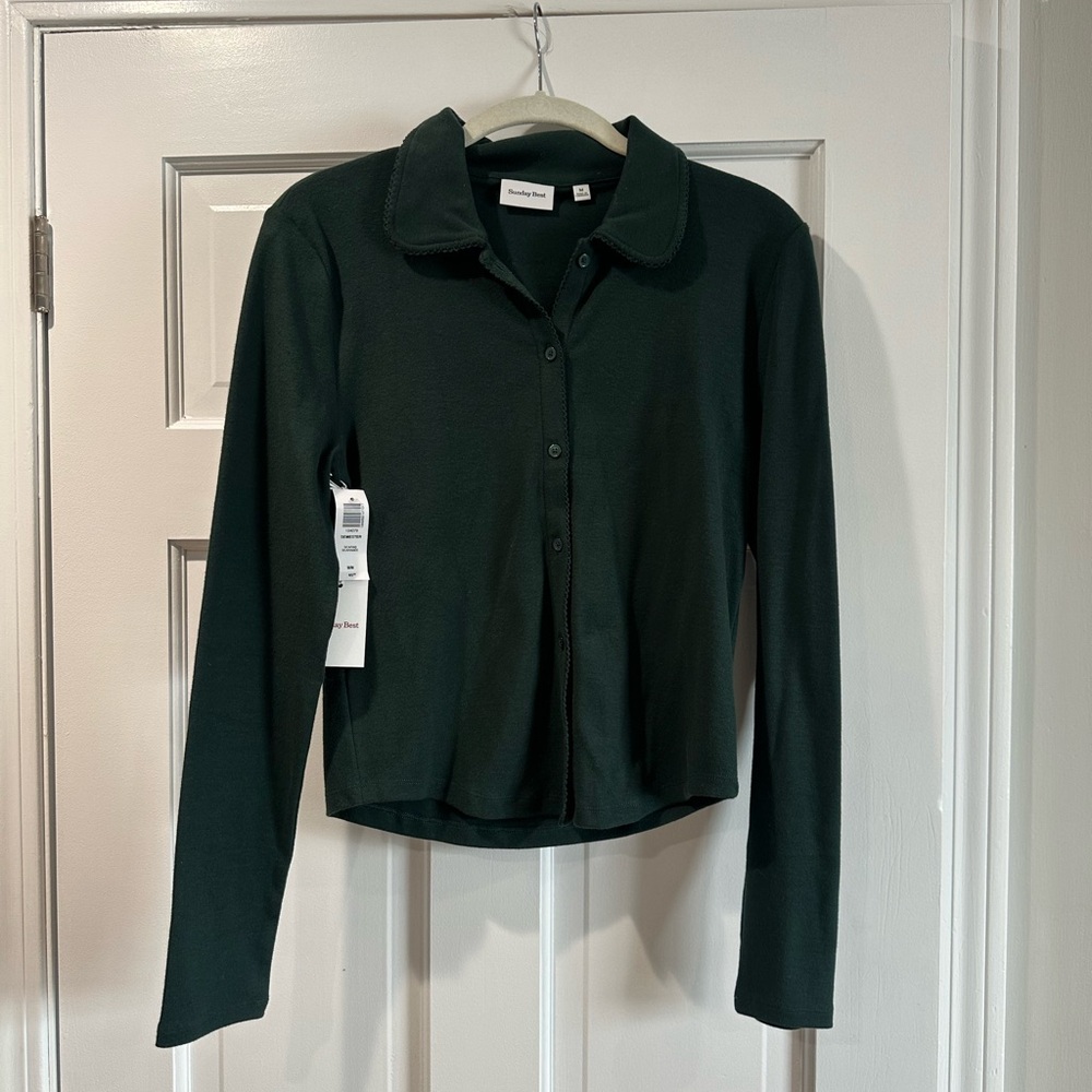 Dark Green Long Sleeve Button-Up Shirt